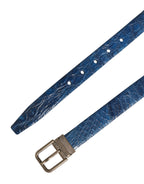 Navy Blue Leather Gold Tone Metal Buckle Belt