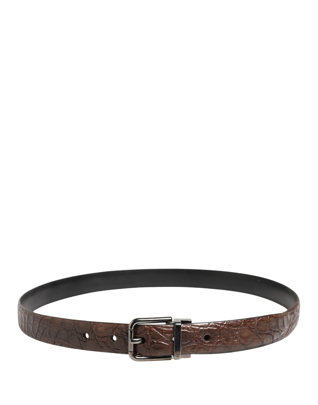 Brown Leather Silver Tone Metal Buckle Belt