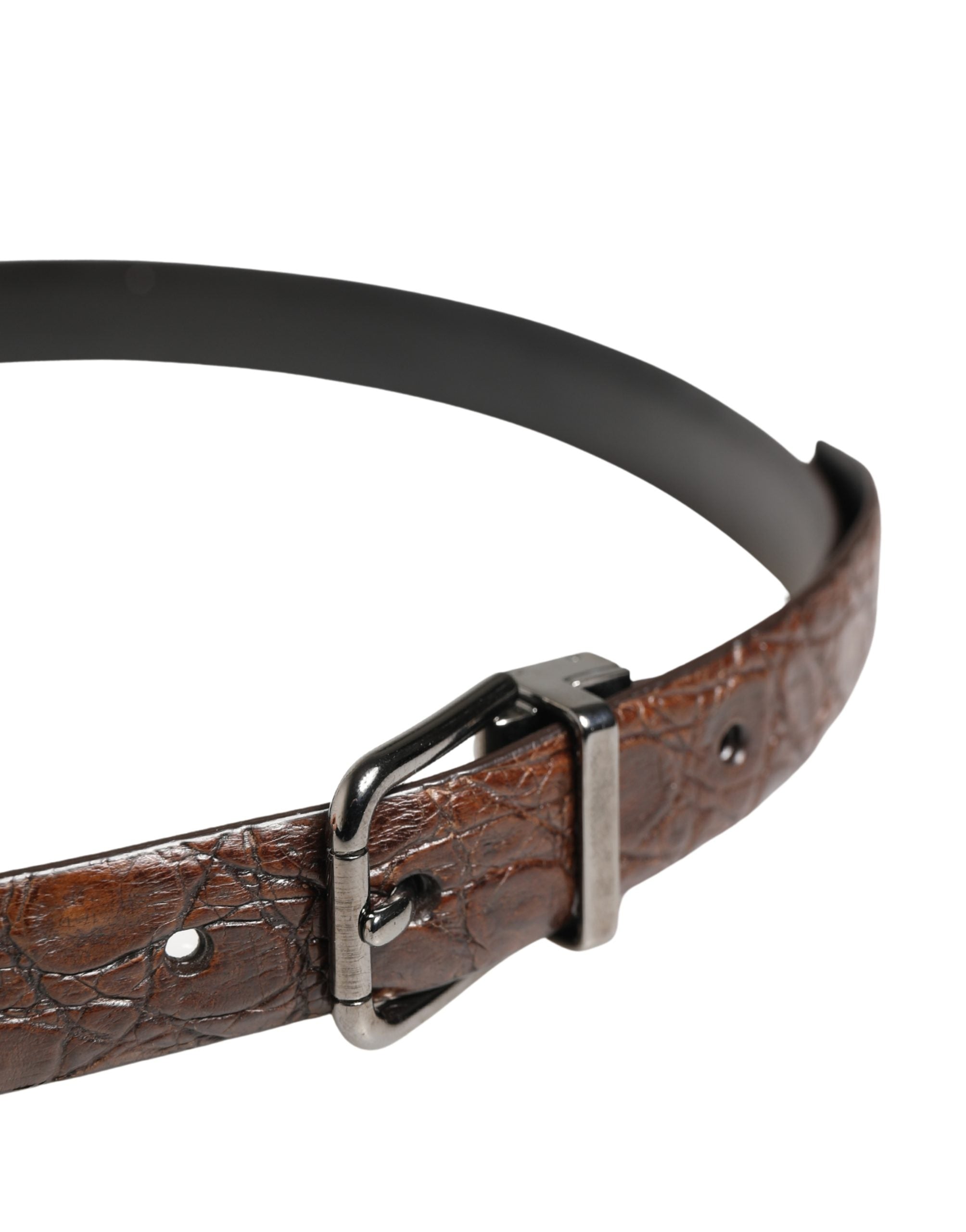Brown Leather Silver Tone Metal Buckle Belt