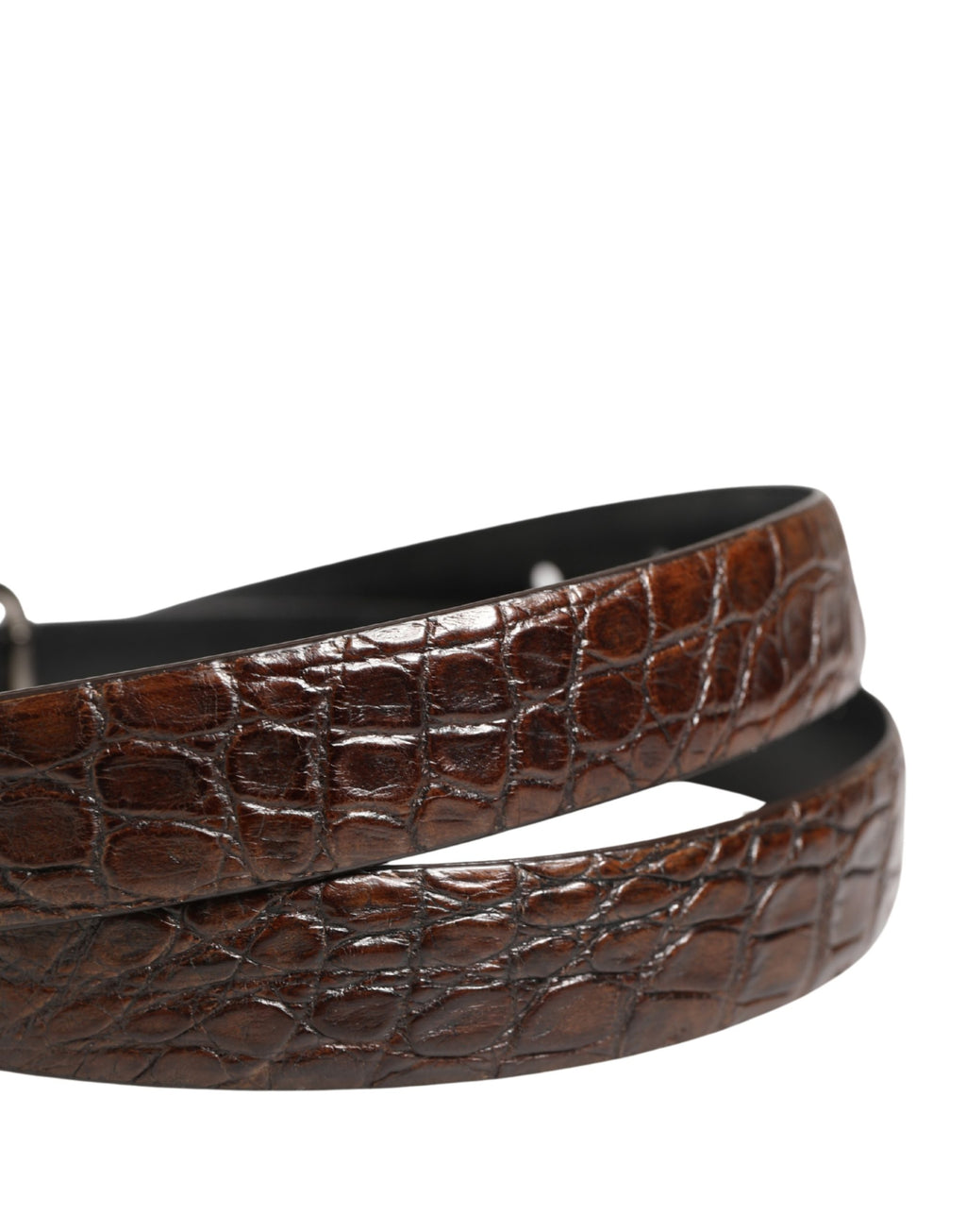 Brown Leather Silver Tone Metal Buckle Belt