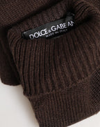 Brown Cashmere Knitted Elbow Length Mitten Gloves