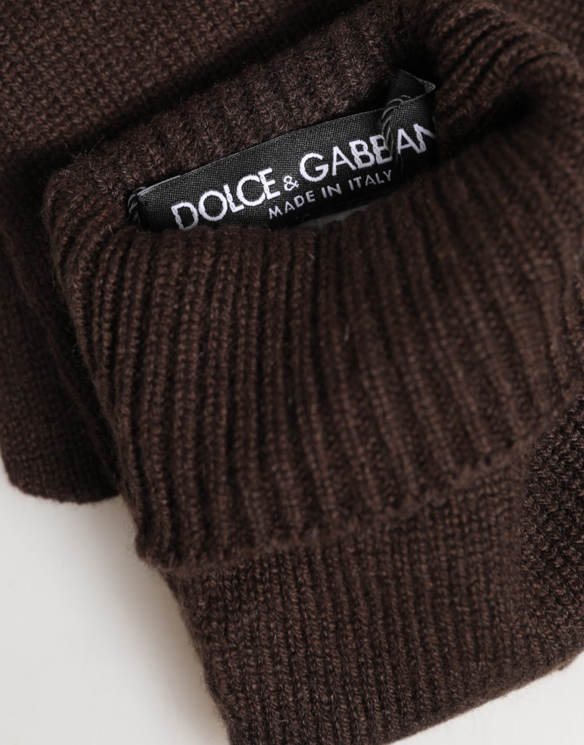 Brown Cashmere Knitted Elbow Length Mitten Gloves