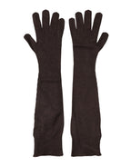 Brown Cashmere Knitted Elbow Length Mitten Gloves