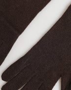 Brown Cashmere Knitted Elbow Length Mitten Gloves