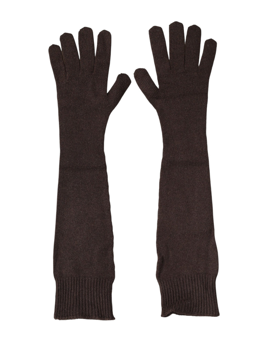 Brown Cashmere Knitted Elbow Length Mitten Gloves