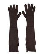 Brown Cashmere Knitted Elbow Length Mitten Gloves