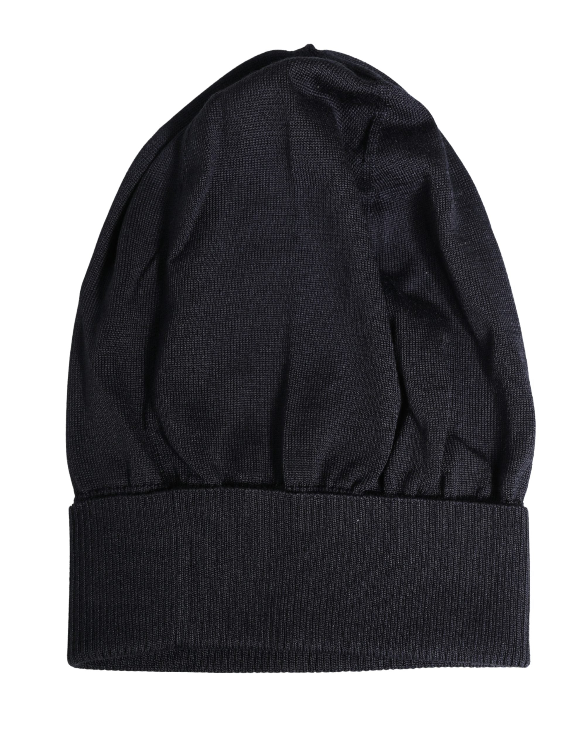 Black Solid Wool Knitted Winter Beanie Cap Hat