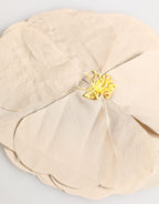 Beige Floral Motif Silk Blend Poplin Fabric Pin  Brooch