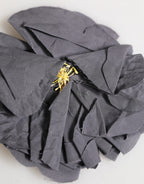 Gray Floral Motif Silk Blend Poplin Fabric Bar Pin  Brooch