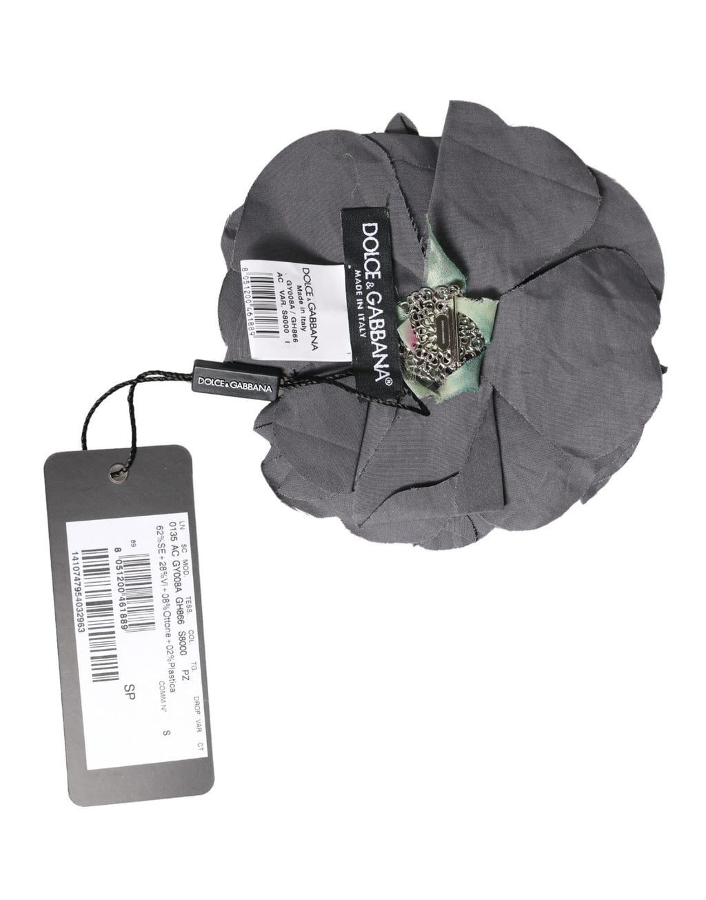 Gray Floral Motif Silk Blend Poplin Fabric Bar Pin  Brooch