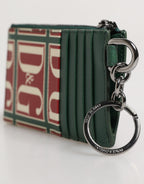 Green Calf Leather Logo Print Monogram Card Holder Wallet