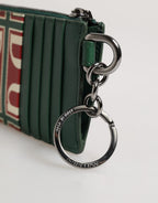 Green Calf Leather Logo Print Monogram Card Holder Wallet