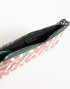 Green Calf Leather Logo Print Monogram Card Holder Wallet