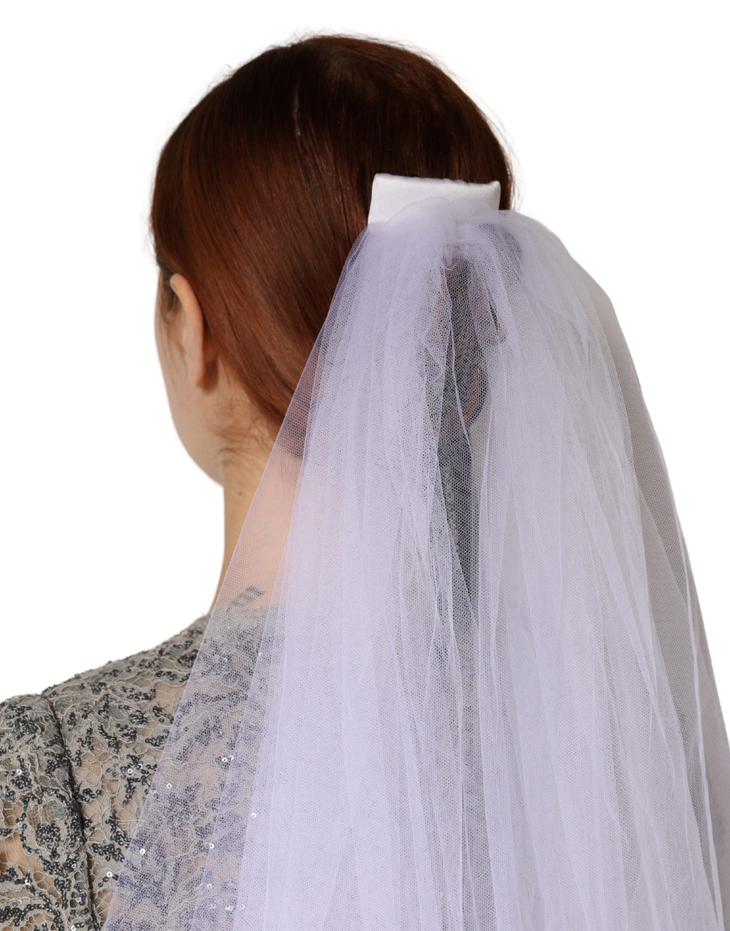 White Floral Lace Nylon Floor Length Long Wedding Veil