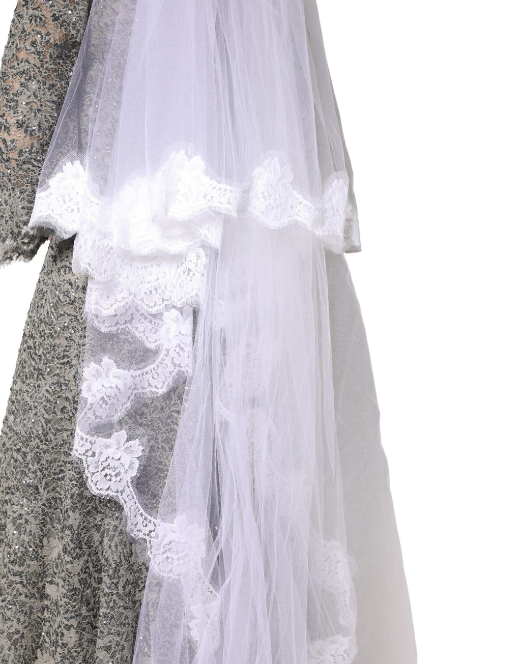 White Floral Lace Nylon Floor Length Long Wedding Veil
