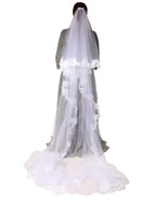 White Floral Lace Nylon Floor Length Long Wedding Veil
