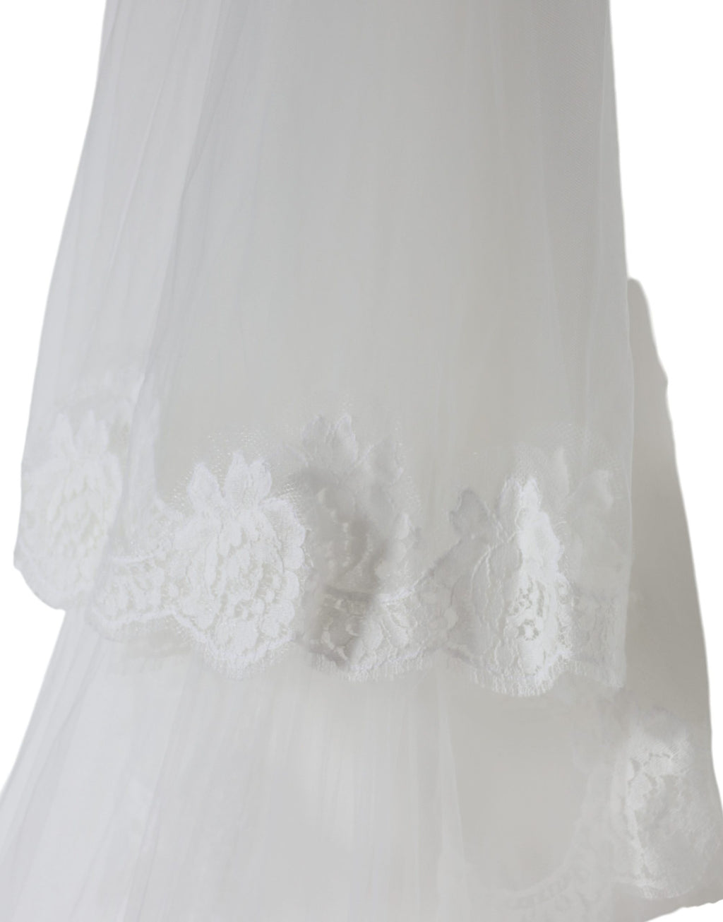 White Floral Lace Nylon Floor Length Long Wedding Veil