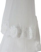 White Floral Lace Nylon Floor Length Long Wedding Veil