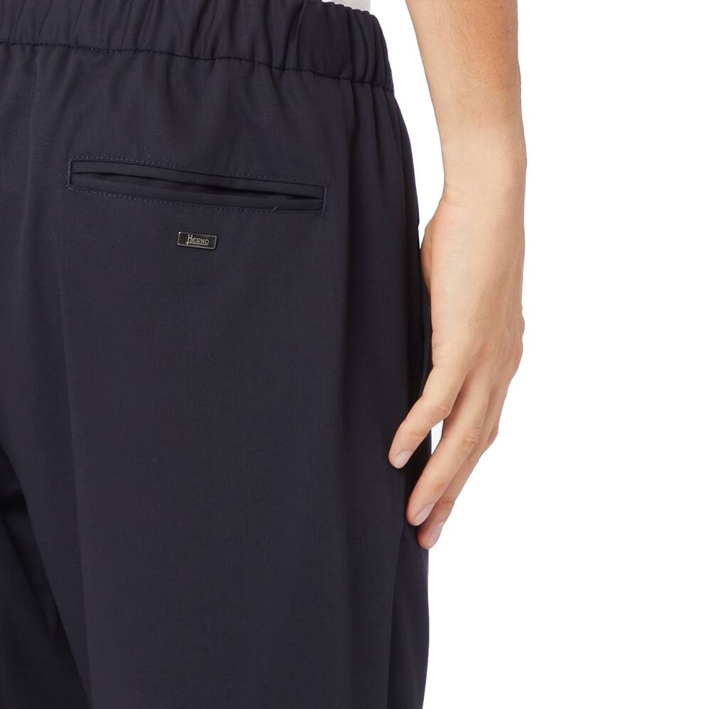 Blue Virgin Wool Casual Pants