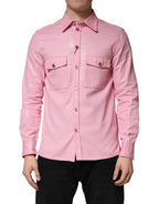 Pink Cotton Collared Men Button Down Shirt