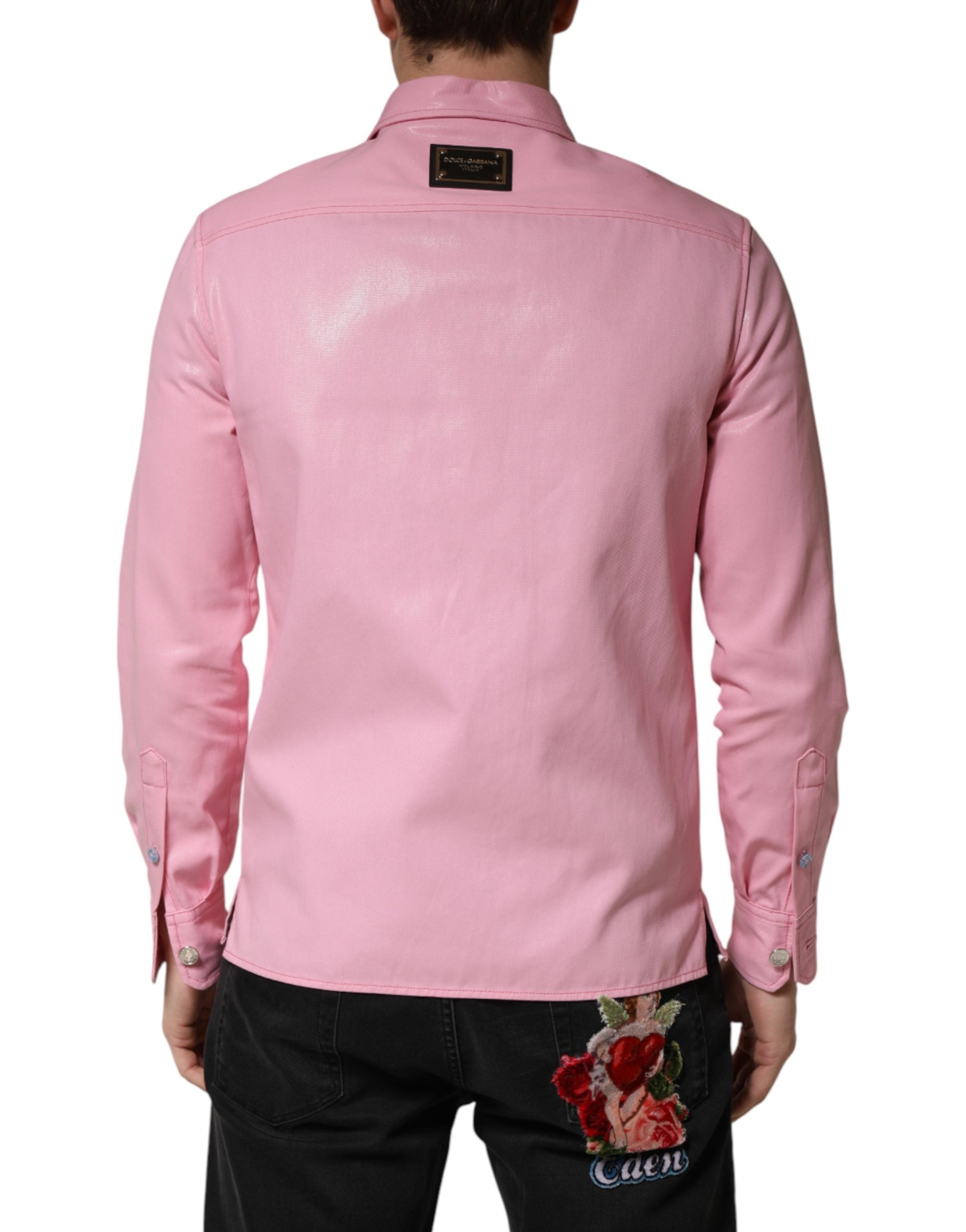 Pink Cotton Collared Men Button Down Shirt