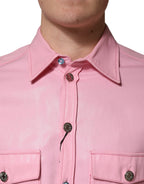 Pink Cotton Collared Men Button Down Shirt