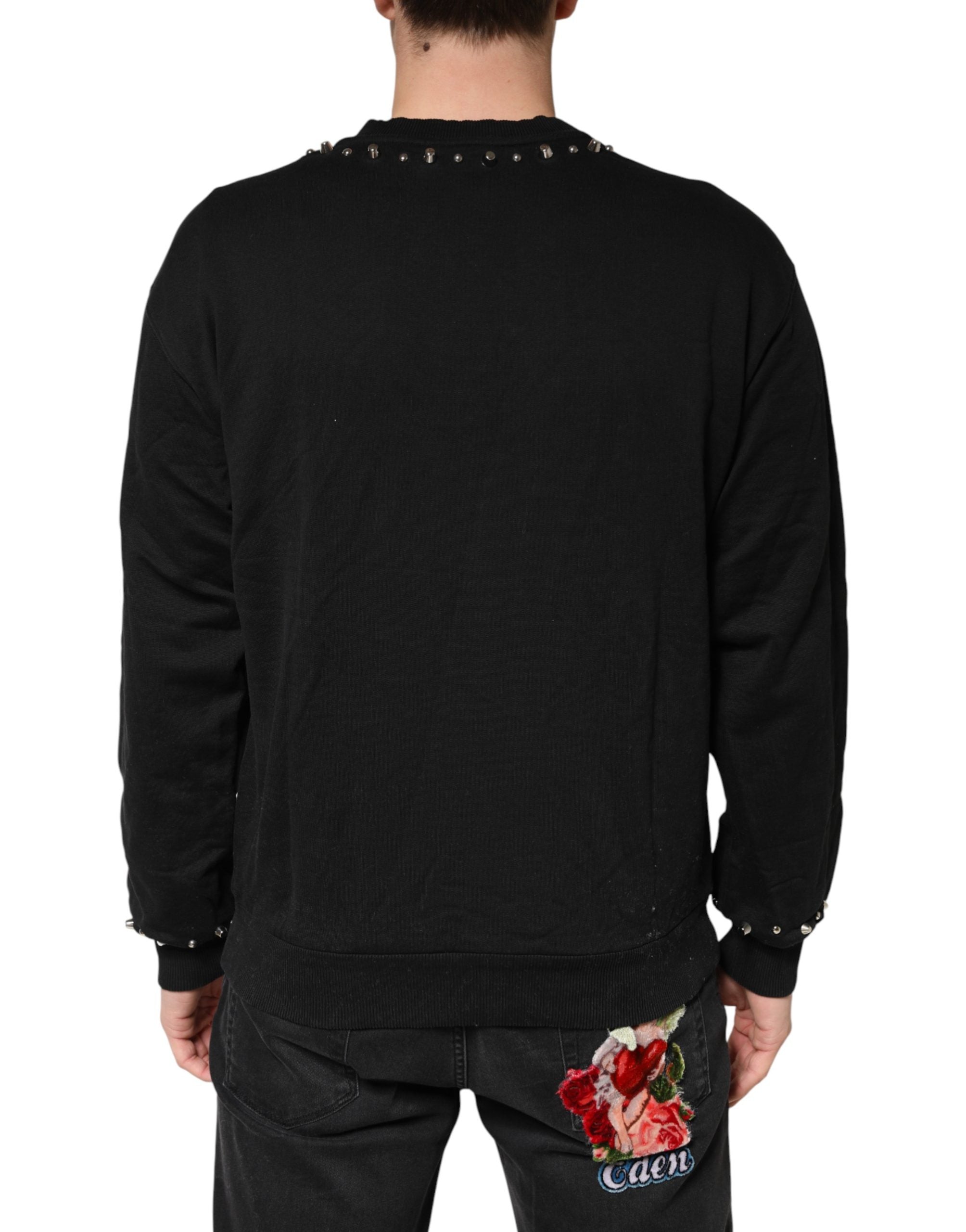 Black Embellished Cotton Sweatshirt Sweater