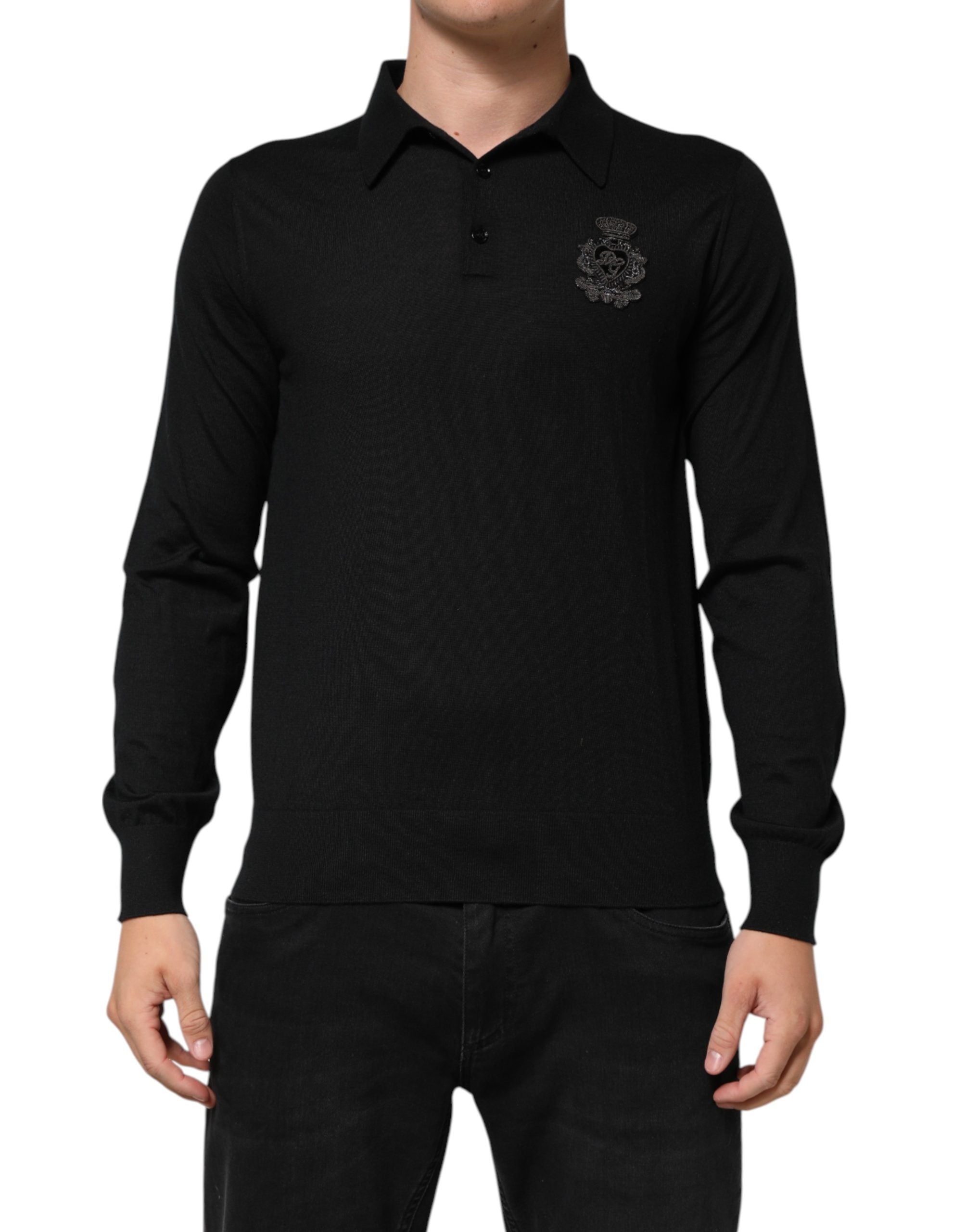 Black Crest Long Sleeve Men Pullover Sweater