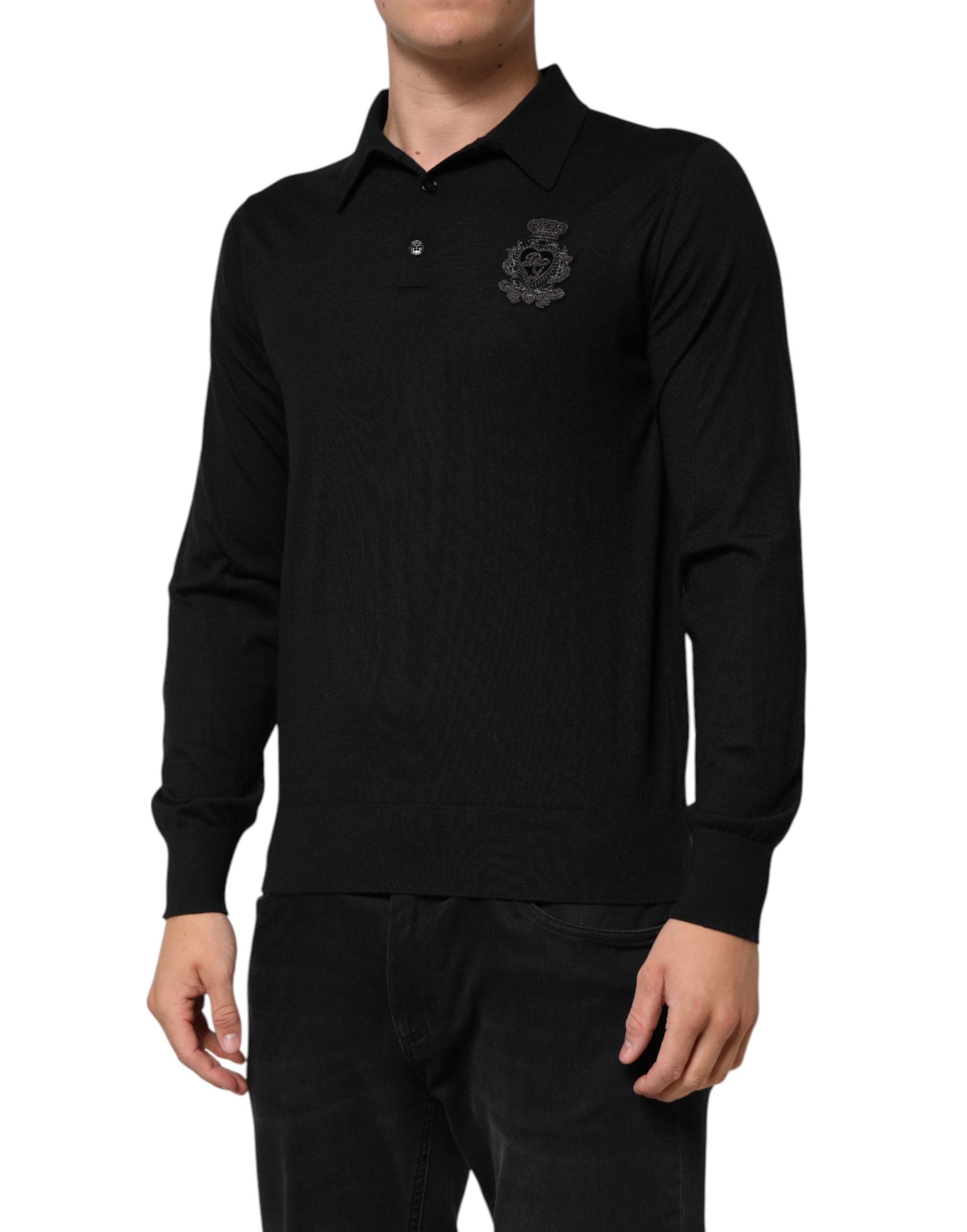 Black Crest Long Sleeve Men Pullover Sweater