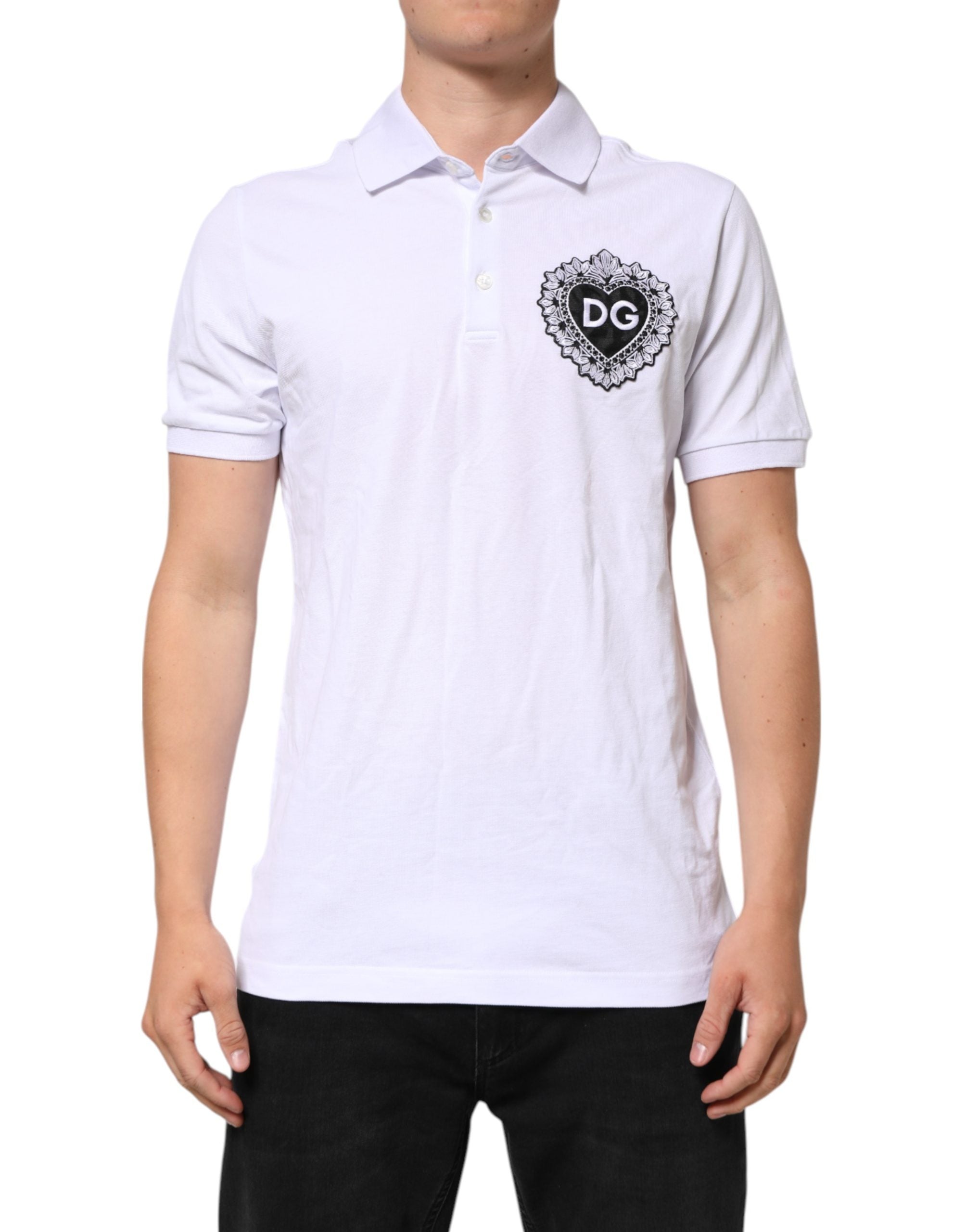 White Cotton DG Logo Heart Men Polo  T-shirt