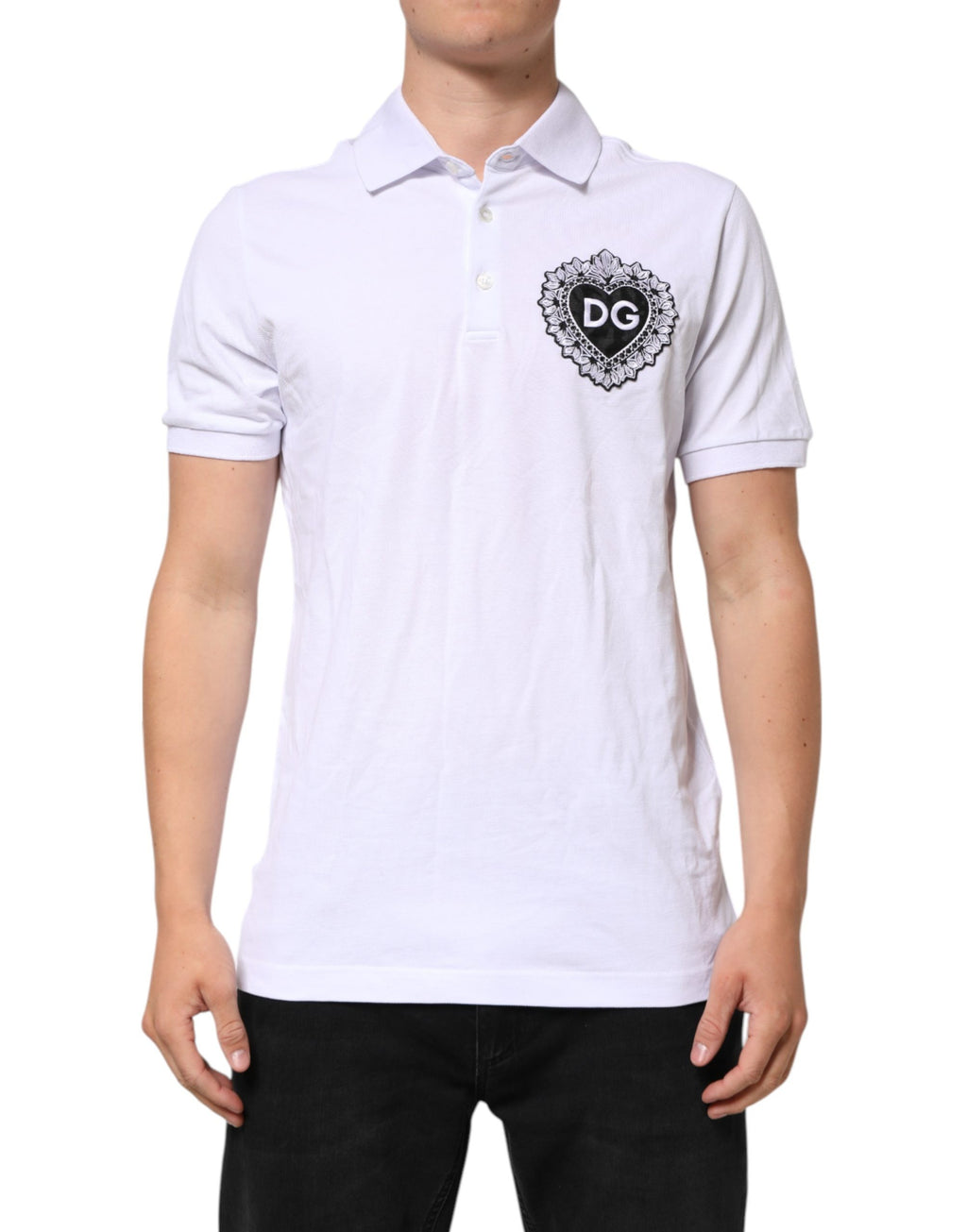 White Cotton DG Logo Heart Men Polo  T-shirt