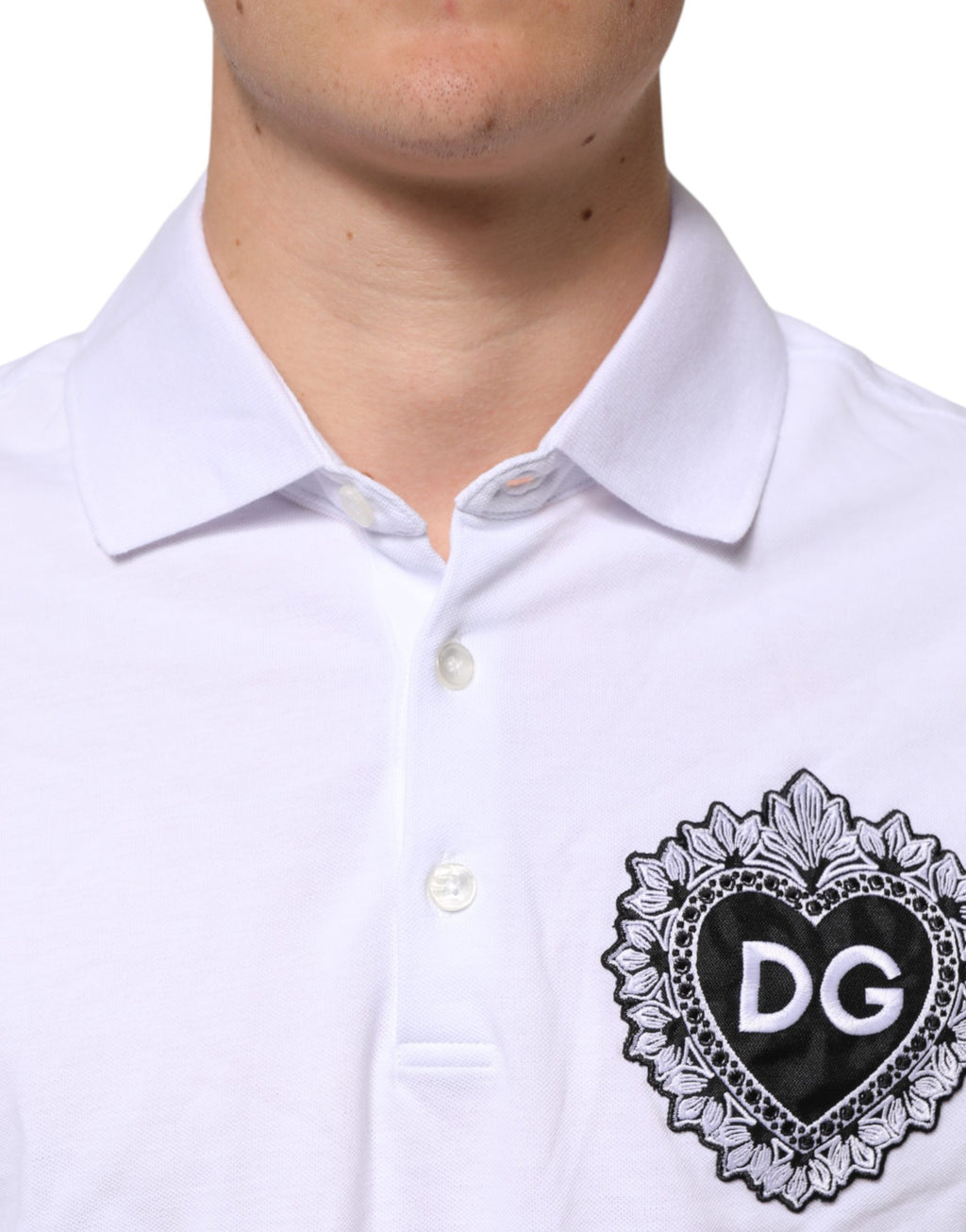 White Cotton DG Logo Heart Men Polo  T-shirt