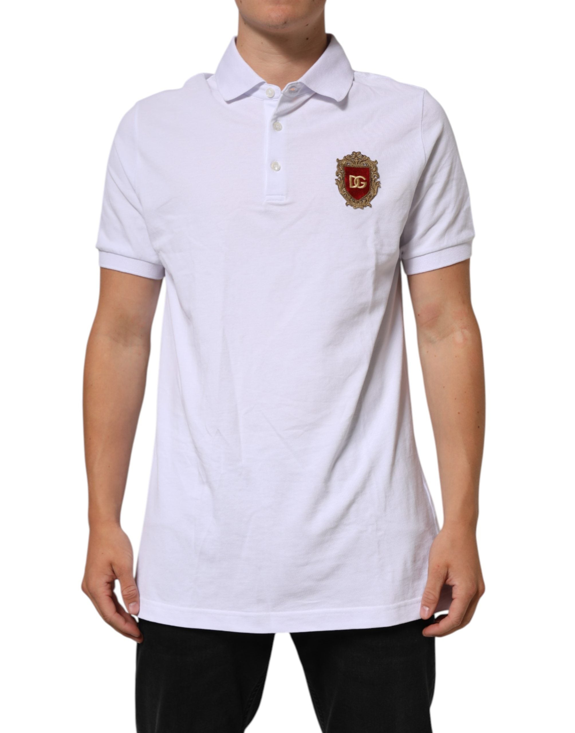 White Cotton Crest Embroidery Polo  T-shirt