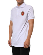 White Cotton Crest Embroidery Polo  T-shirt