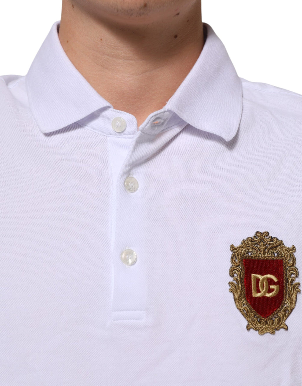 White Cotton Crest Embroidery Polo  T-shirt