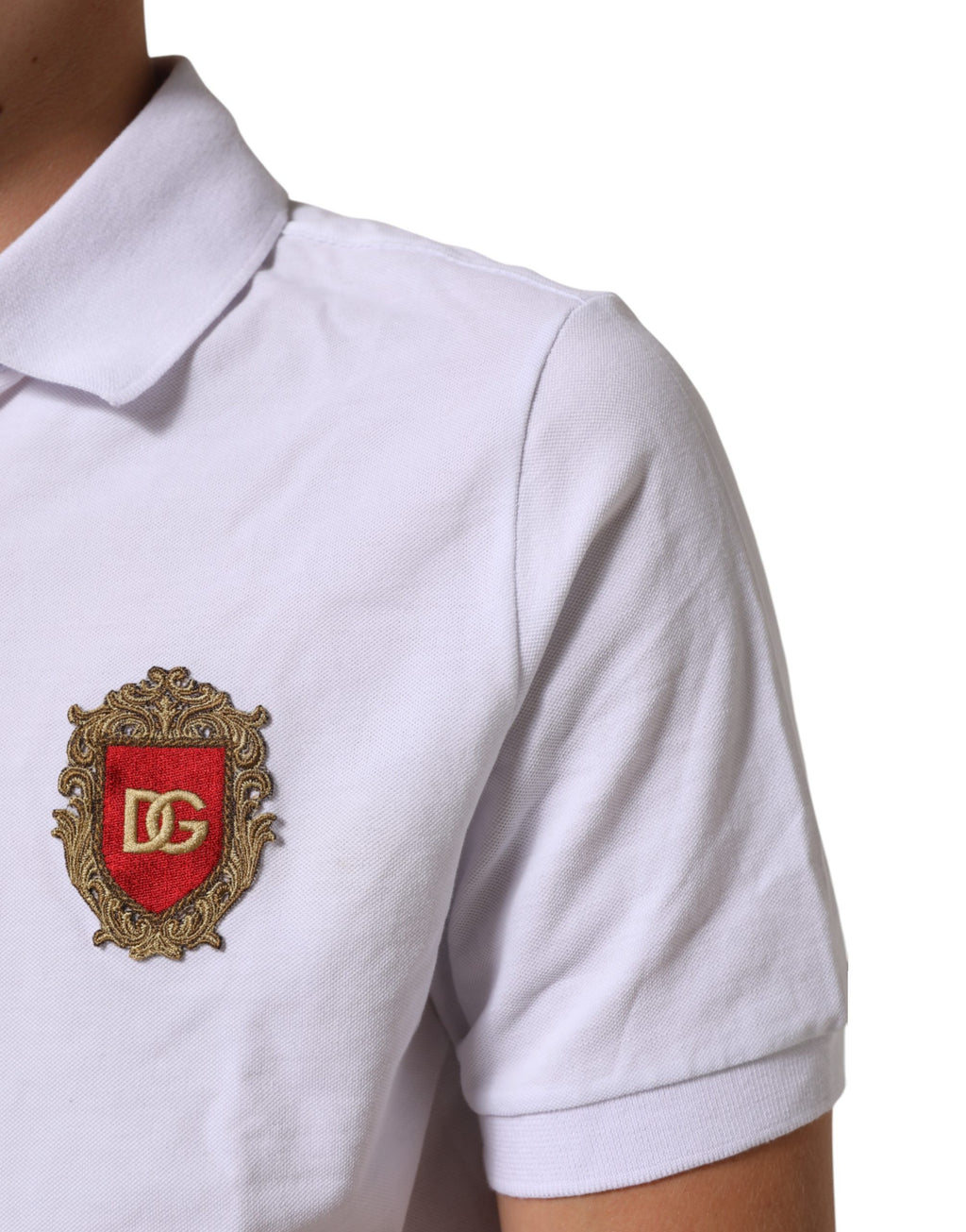 White Cotton Crest Embroidery Polo  T-shirt