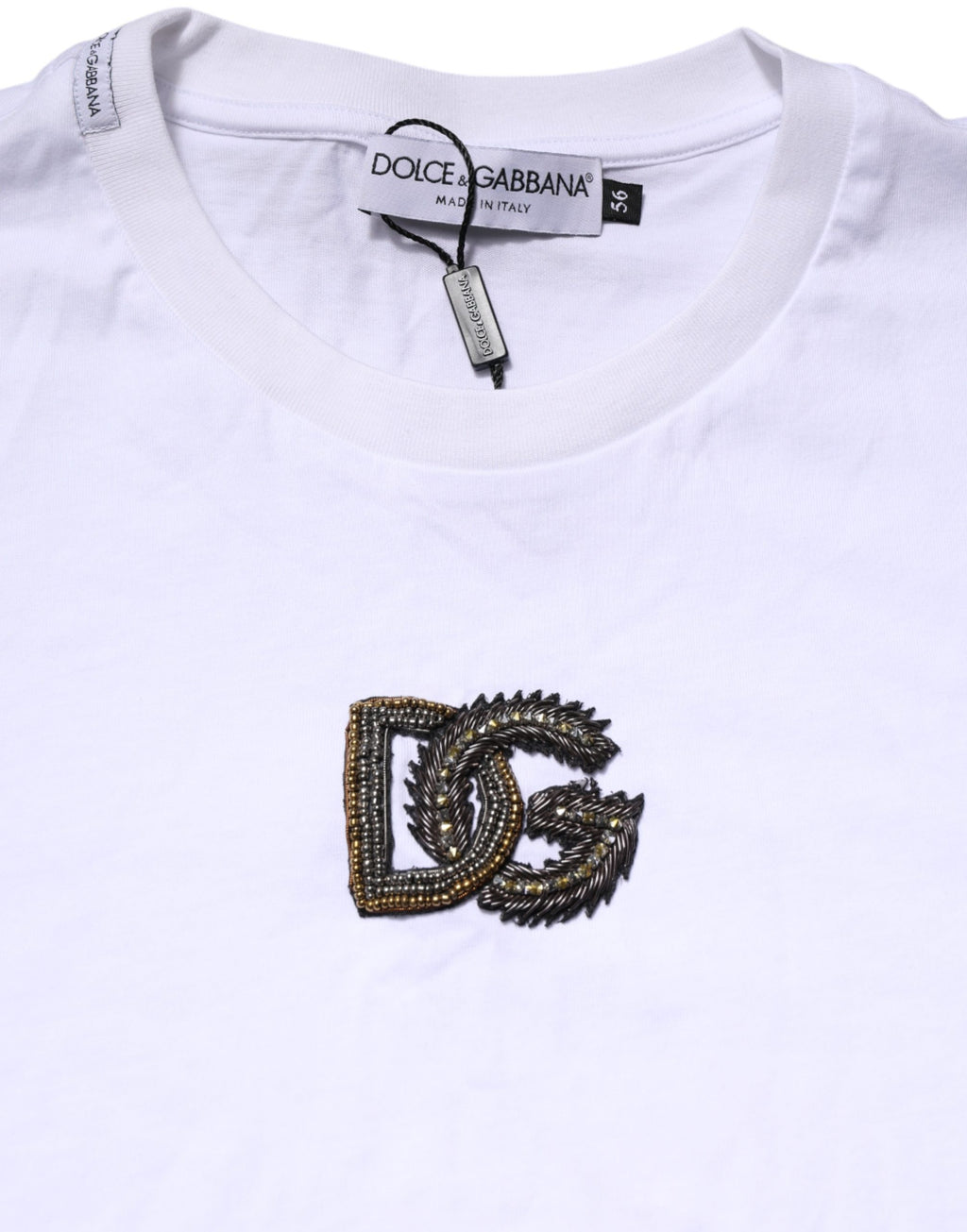 White Cotton DG Logo Embroidery Men T-shirt