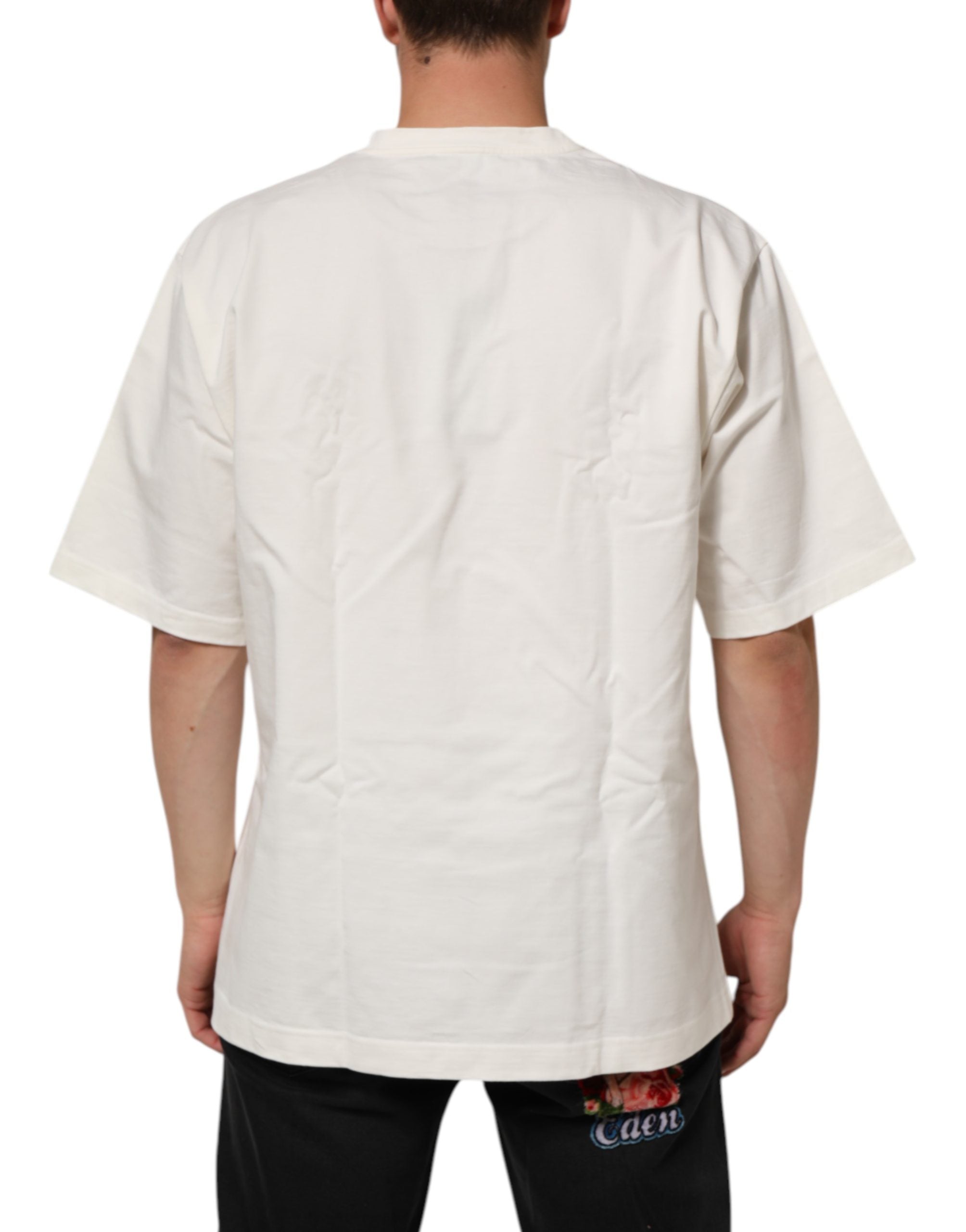 White Cotton Logo Print Men Crewneck T-shirt