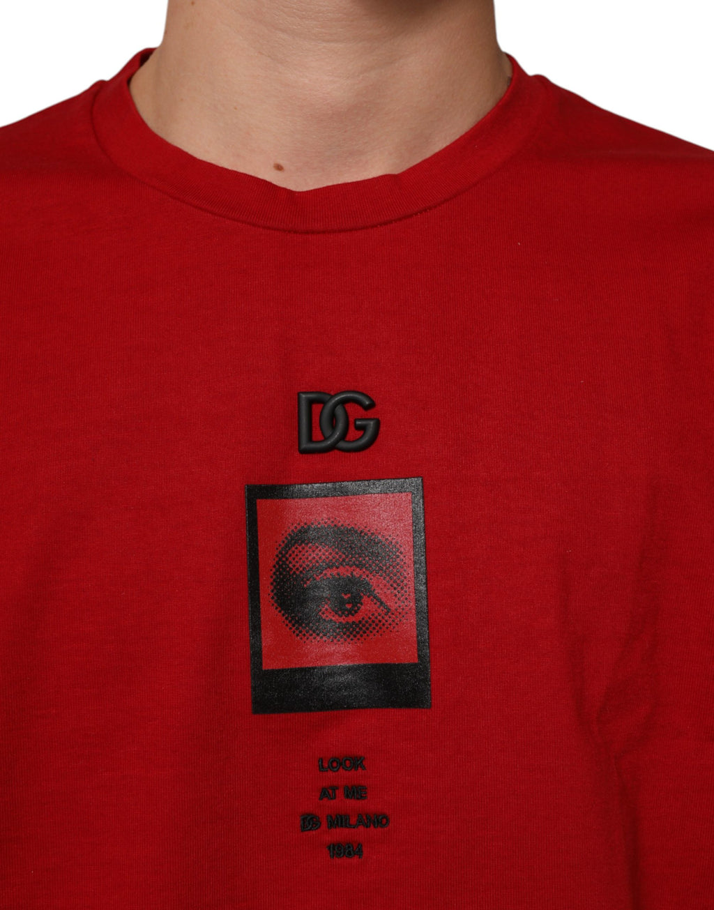 Red DG Eye Print Cotton Crew Neck T-shirt