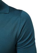 Teal Blue Silk Collared Short Sleeves Polo T-shirt