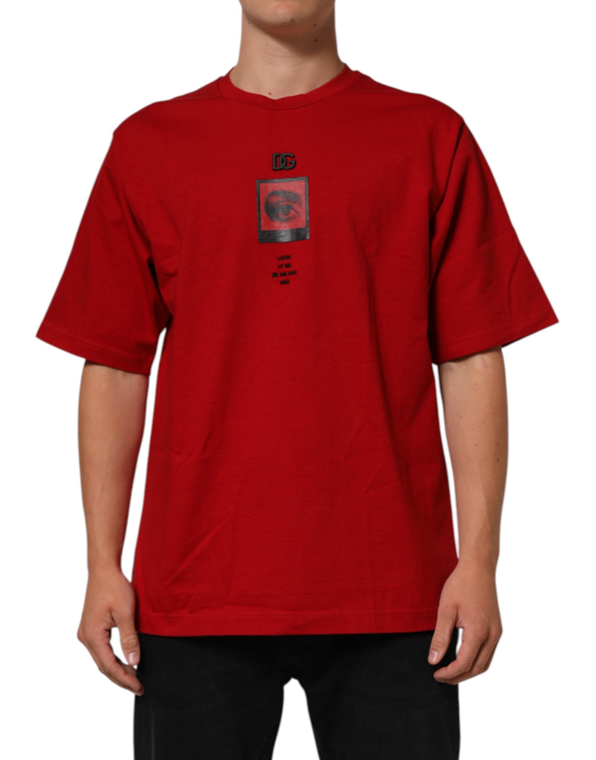 Red DG Eye Print Cotton Crew Neck T-shirt