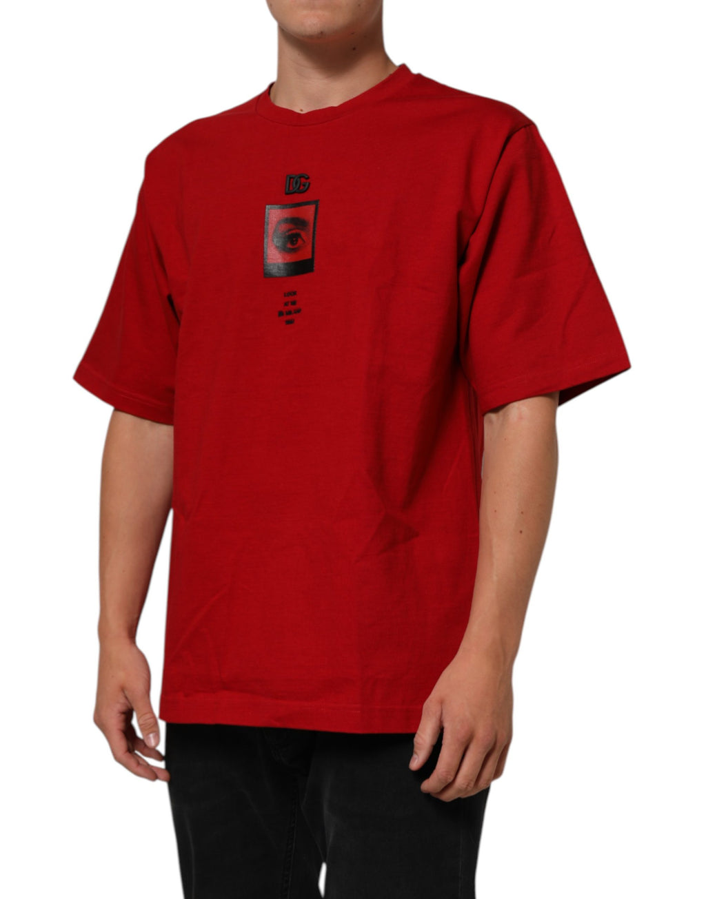 Red DG Eye Print Cotton Crew Neck T-shirt
