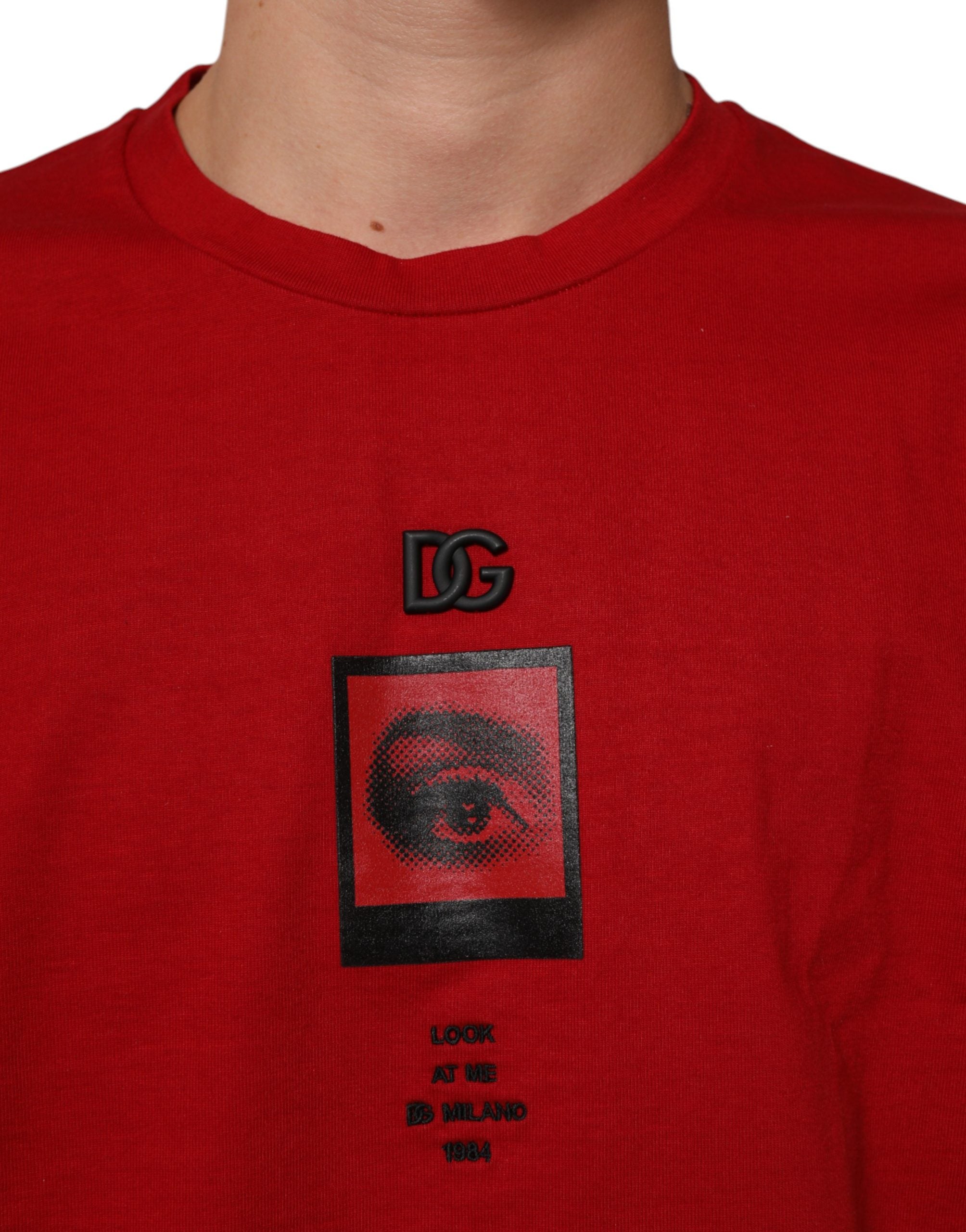 Red DG Eye Print Cotton Crew Neck T-shirt