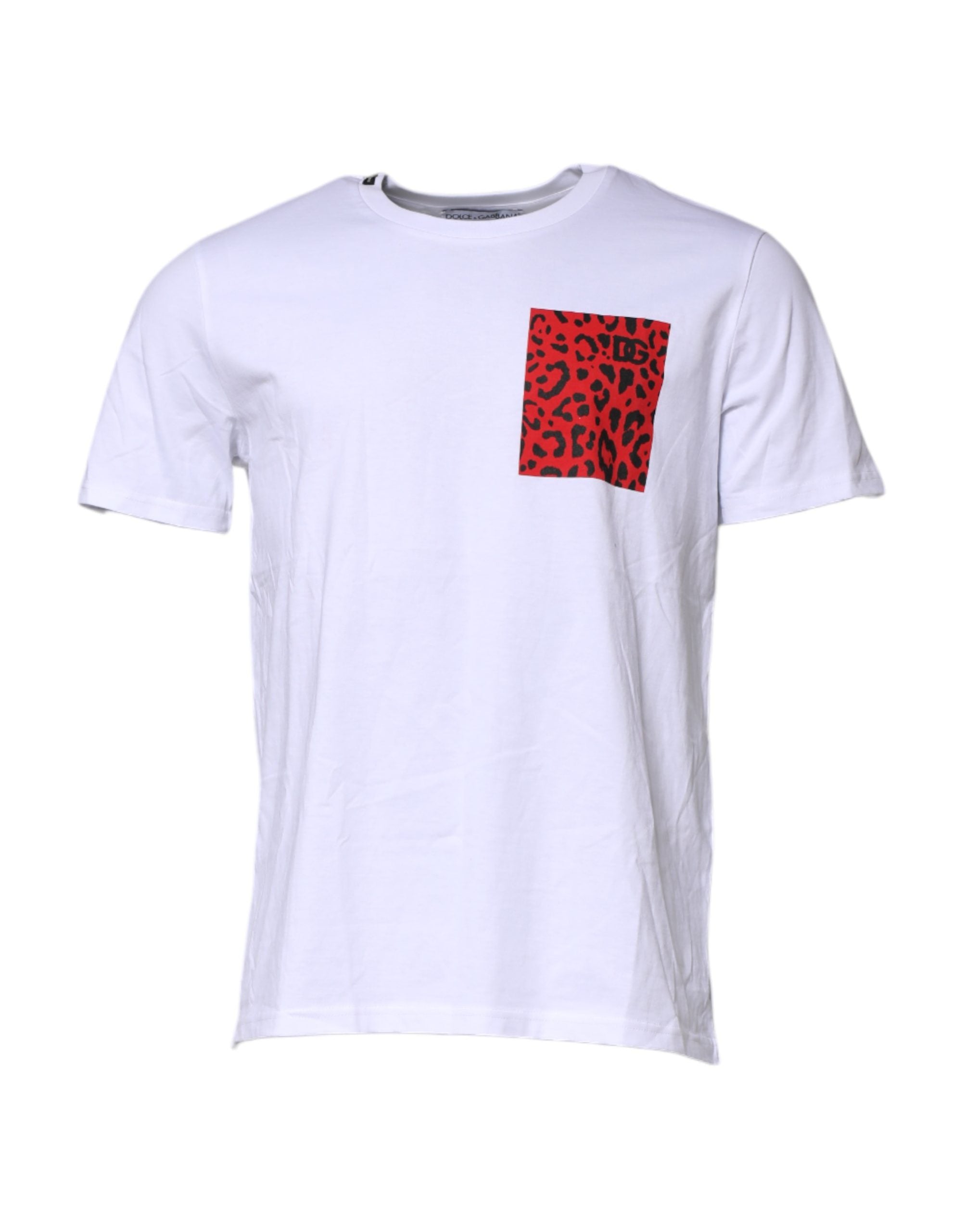 White Cotton Leopard Print Crew Neck T-shirt