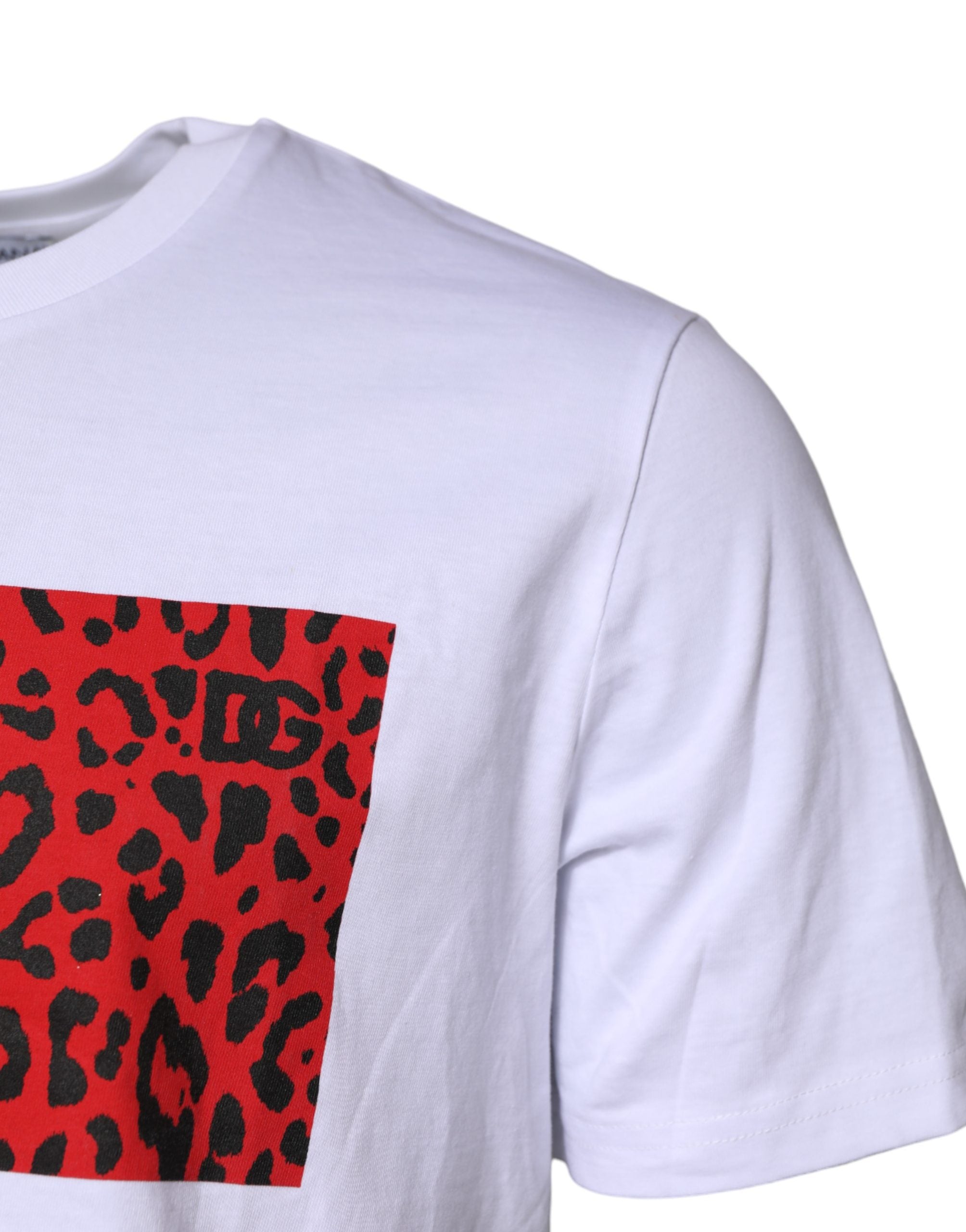 White Cotton Leopard Print Crew Neck T-shirt