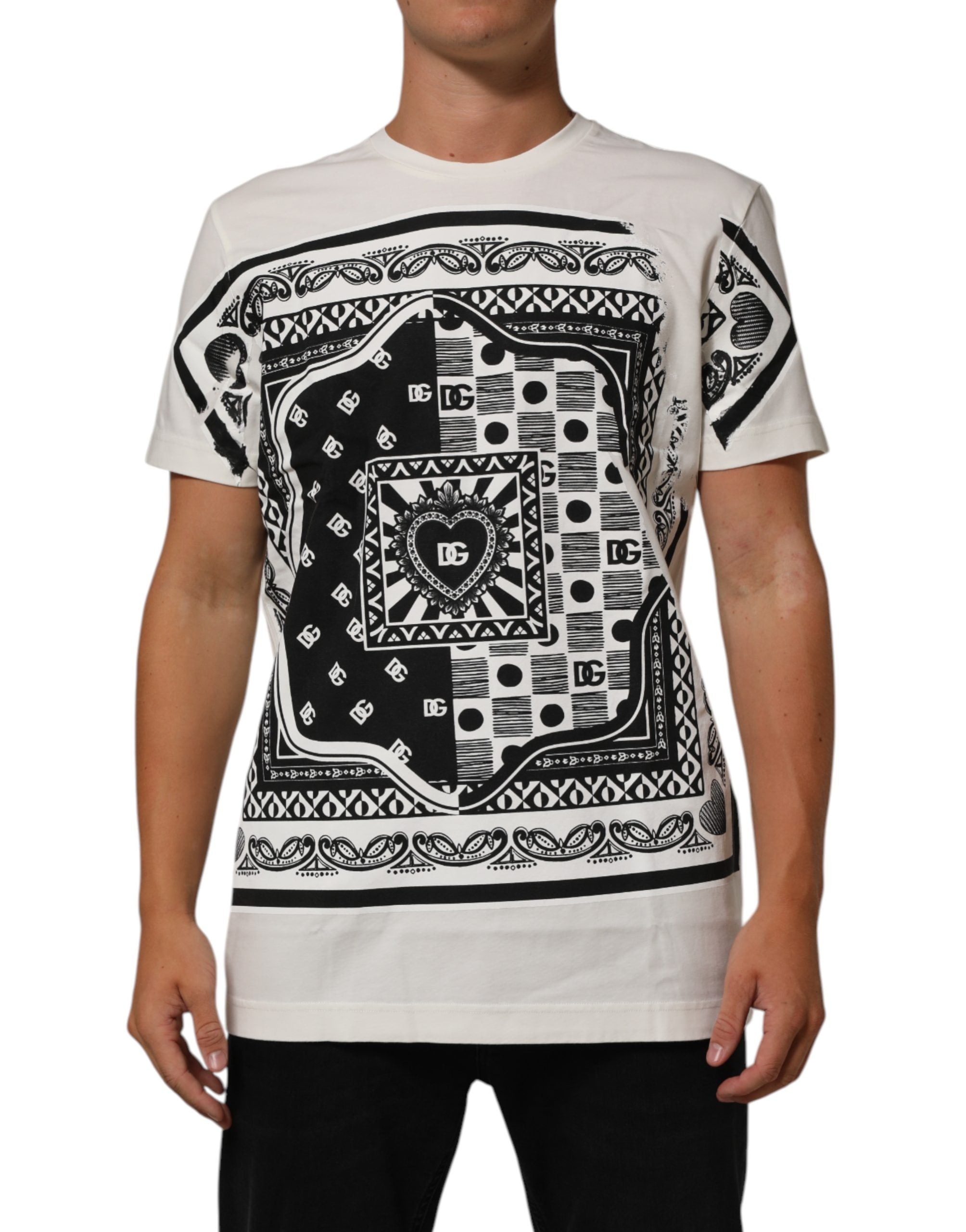 White Cotton Bandana Print CrewNeck T-shirt