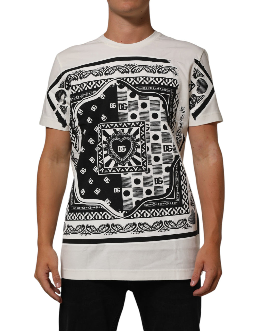 White Cotton Bandana Print CrewNeck T-shirt