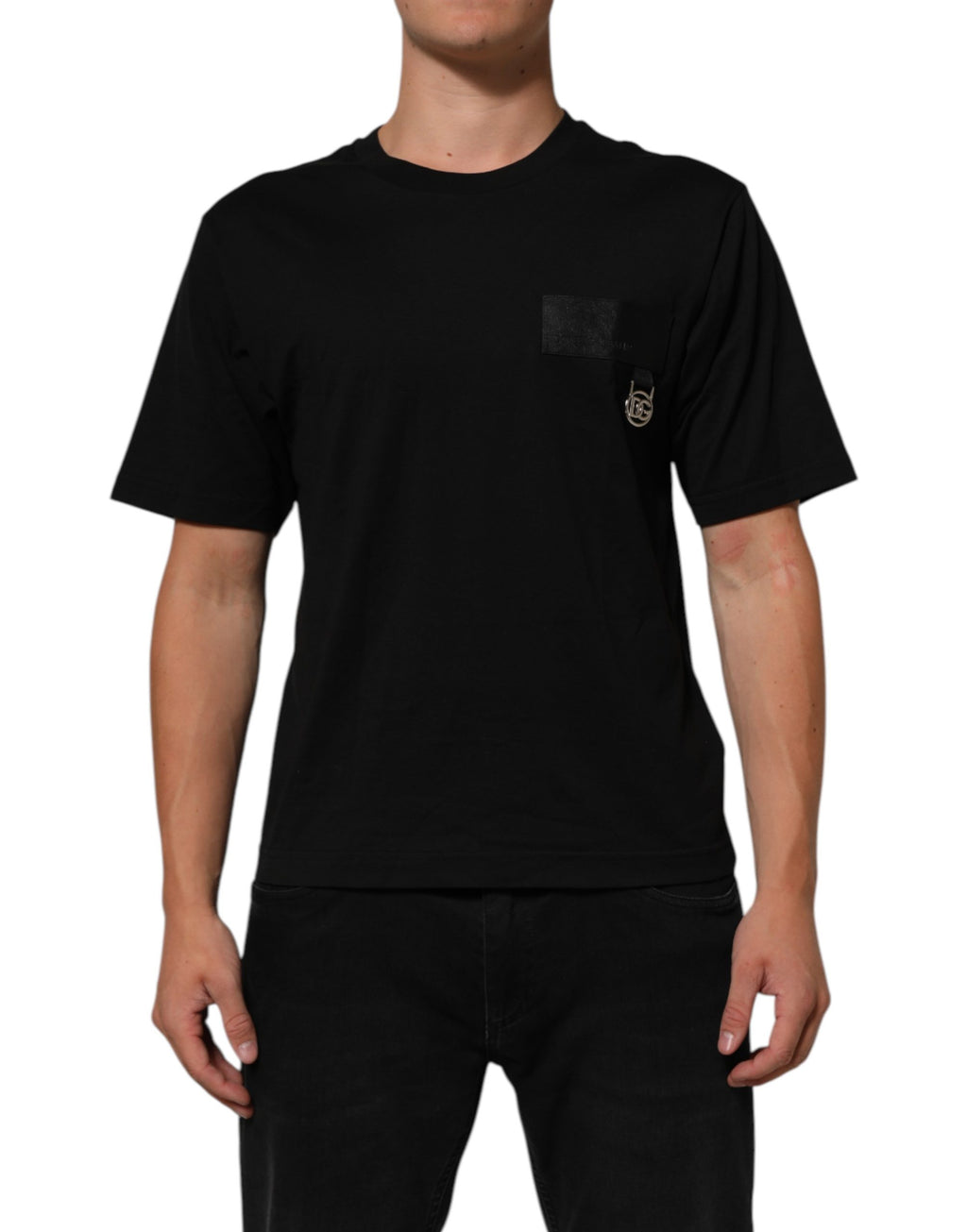 Black Cotton Logo Plaque Crew Neck T-shirt