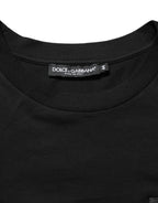 Black Cotton Logo Plaque Crew Neck T-shirt