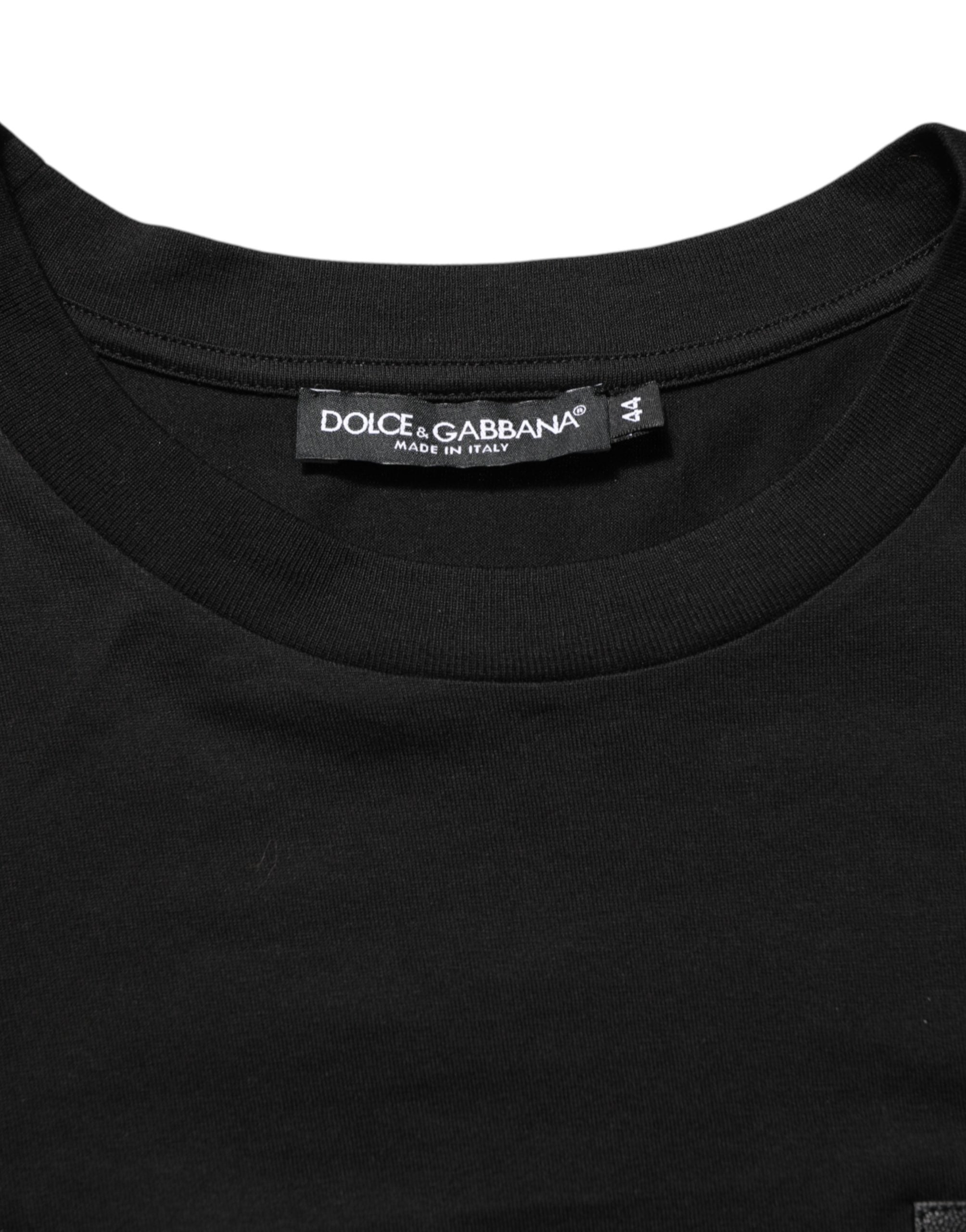 Black Cotton Logo Plaque Crew Neck T-shirt
